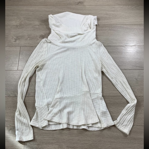 Anthropologie Maeve Ivory Cowl Neck Peplum Thin Knit Long Sleeve Top - Picture 2 of 13